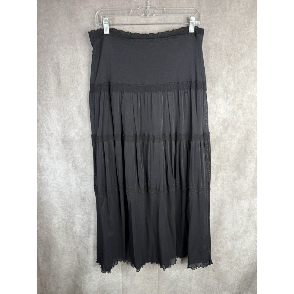 Vintage XOXO Lace Tiered Maxi Skirt In Black Women's Size L